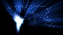 World map with South America glowing World map with South America glowing